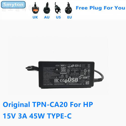 Original 45W AC Adapter Charger For HP 15V 3A USB TYPE-C TPN-CA20 TPN-LA19 TPN-DA15 L43407-001 L42206-002 Laptop Power Supply