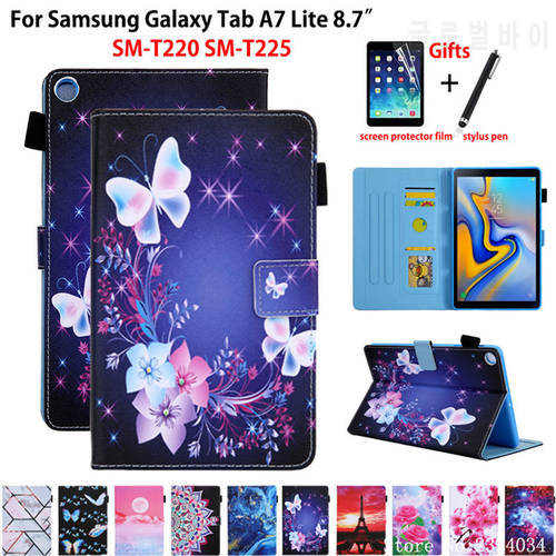 Tablet Case For Samsung Galaxy Tab A7 Lite 8.7 SM-T220 SM-T225 T220 T225 Funda Fashion Butterfly Painted Stand Capa Shell +Gift