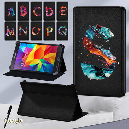 Tablet Case for Samsung Tab 2/Tab 3 10.1/Tab 4 10.1/Tab 4 7.0 SM-T230 T231 Colorful Letters Leather Stand Adjustable Size Cover