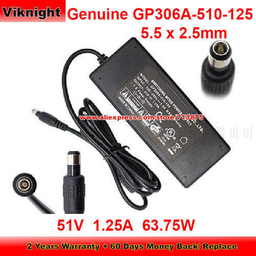 Genuine 51V 1.25A AC Adapter for Gospell GP306A-510-125 with 5.5 x 2.5mm Tip Power Supply