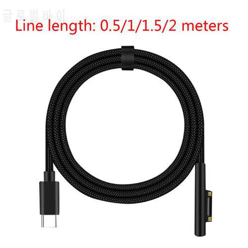 Type C Power Supply Charger Adapter 15V 3A PD Fast Charging Cable Cord for Micro-soft Surface Pro 3 4 5 6 GO 0.5/1/1.5/2m ABCD