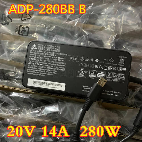 Genuine 20V 14A 280W ADP-280BB B A18-280P1A Gaming Laptop Charger Adapter For MSI GP76 GE66 GE76 Clevo X170SMG Power Supply