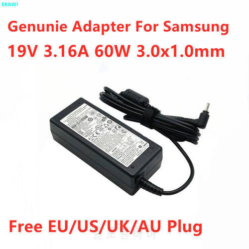 Genunie 19V 3.16A 60W 3.0x1.0mm AC Adapter For Samsung CPA09-004A PA-1600-96 ATIV BOOK 7 Series Laptop Power Supply Charger