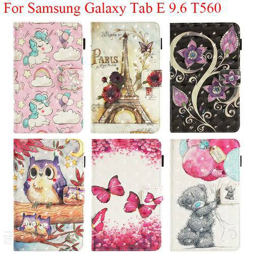 Cute 3D Cartoon Unicorn Bear Case For Samsung Galaxy Tab E 9.6 T560 PU Leather Protective Shell Skin SM-T560 Tablet Fundas Shell