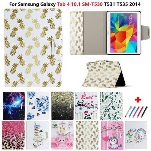 For Samsung Galaxy Tab 4 10.1 Case T530 T531 T535 SM-T530 SM-T531 SM-T535 Tab4 10 1 Cover Unicorn Panda Tablet PU Leather Funda
