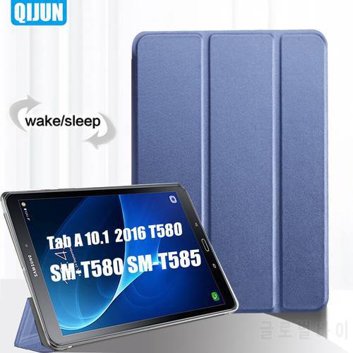 Tablet case for Samsung Galaxy SM-T580 SM-T585 Smart sleep wake up Tri-fold Full Protective flip cover stand Tab A 10.1