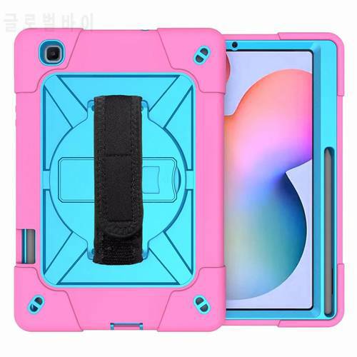 Strap Shockproof TPU Silicone Tablet Case for Samsung Galaxy Tab S 6 S6 Lite 2022 10.4 P613 P619 P615 P610 Cover PC Stand Shell