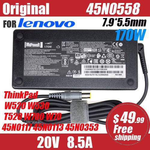 original 20V 8.5A 170W 7.9*5.5mm Laptop AC Adapter for Lenovo ThinkPad W520 W530 T520 W700 W70 45N0117 45N0113 45N0353 42T5284