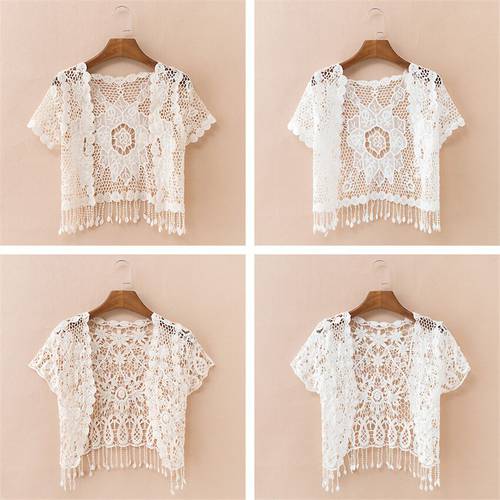 2022 New Fashion Summer Elegant Women Hollow Out Shawl Capes Lady White Kintted Wraps Lace Wrap Bolero Accessories Coat Tops 734