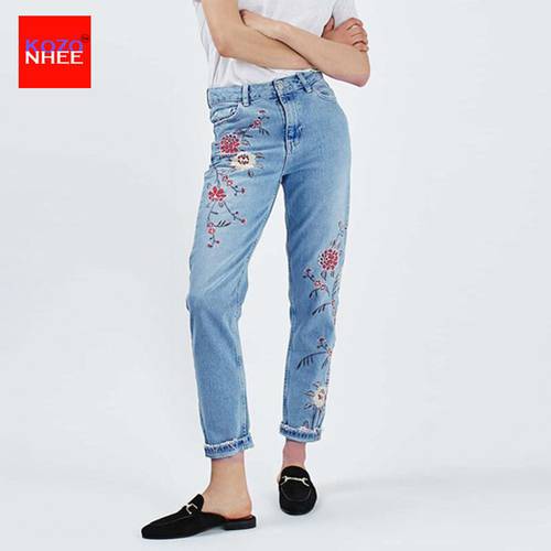 Loose Women High Waist Jeans Embroidery Jeans Plus Size Wash Straight Jeans femme Ladies Denim Pants Casual Fashion