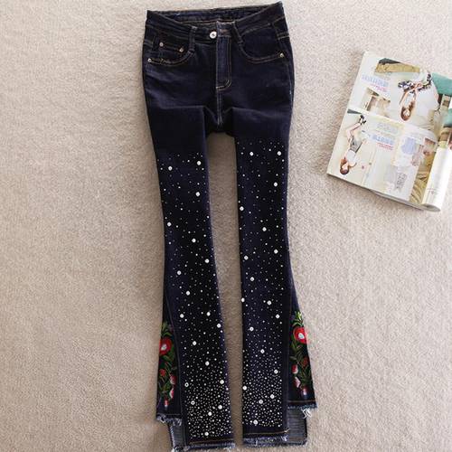 jeans women&39s diamond pants flared pants female embroidery elasticity