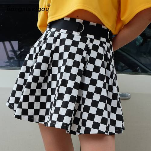 Bangniweigou Preppy Black White Checkered Pleated Skirt Girls Summer High Waist Checkerboard Short Skirt Plaid Harajuku Outfits