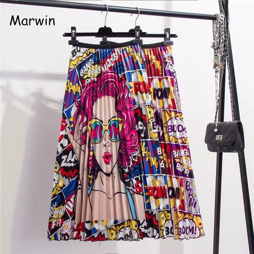 Marwin 2019 New-Coming Spring Summer Printing Cartoon Pattern Empire High Elastic Women Skirt Party Holiday High Street style