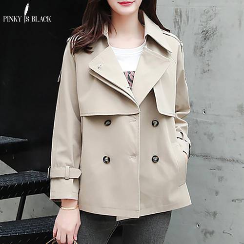 PinkyIsBlack Tops Women Casual Solid Color Double Breasted Outwear Turn Down Collar Female Coat Chic Short Trench Coat For Women