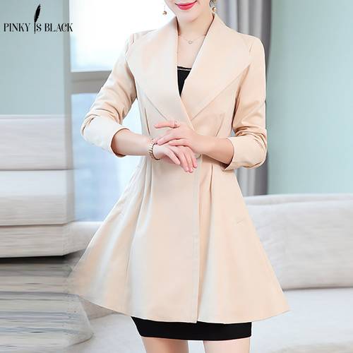 PinkyIsBlack New Fashion 2019 Spring Autumn Casual Double Breasted Simple Long Trench Coat Women Chic Skirt Female Windbreaker