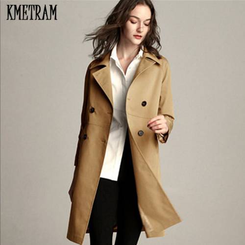 KMETRAM 2020 Thin Trench Coat For Women Middle Long Casaco Feminino Spring Autumn New Style Double Breasted Outwear Coat HH986