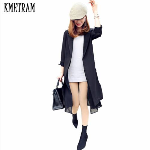 KMETRAM 2020 New Fashion Chiffon Trench Coat Long and Thin Coat Plus Size Casual Elegant Slim Chaquetas Invierno Mujer HH967