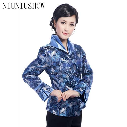 Butterfly Buckle Chinese Female Satin Jacket Women Autumn Winter Coat Elegant Beauty Pattern Overcoat Size S M L XL XXL XXXL