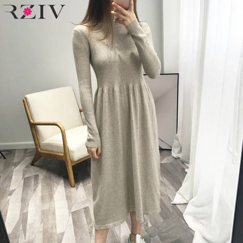 RZIV winter women sweater dress casual solid color high-necked long-sleeved knit dress for Daily Wearing