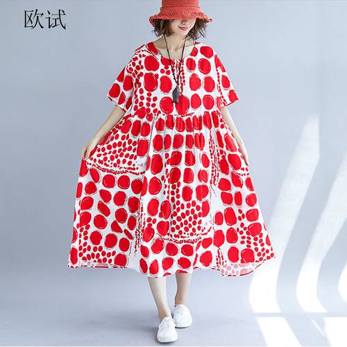 Summer New Arrival Polka Dot Print Dress Women Oversized Ladies Dresses Casual Loose Long Beach Red Woman Dress 2022