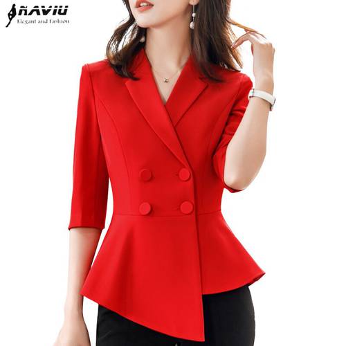 Women Red Blazer Slim Spring Autumn New Elegant Office Lady Jacket OL Temperament Formal Business Uniforms