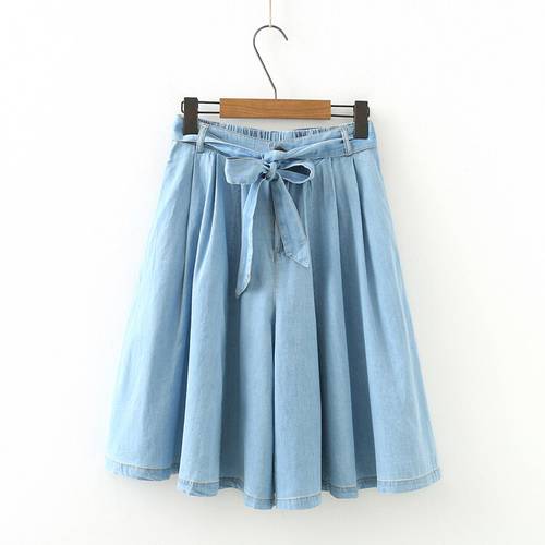 Summer High Waist Soft Denim Shorts Women Loose Vintage Casual Shorts Elastic Waist A-Line Blue Wide Leg Jeans Shorts Skirts