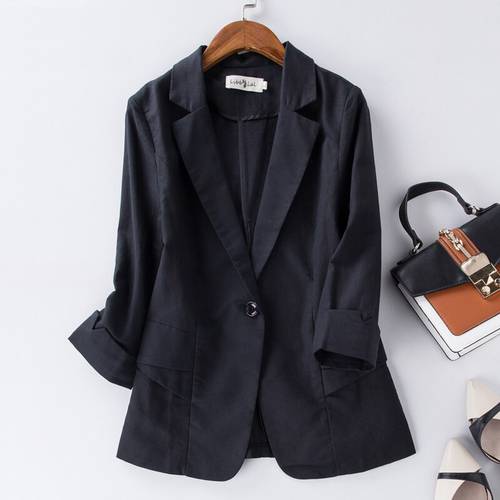Women &39s summer new style retro Candy-Color Ladies Blazers Jackets casual suit collar Pure color and linen suit jacket coat
