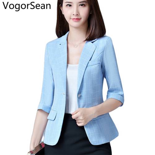 Womens Formal Basic Blazers Jackets Female Spring Autumn New Half Sleeve Slim Coat Blazer Suit Tops For Work Women