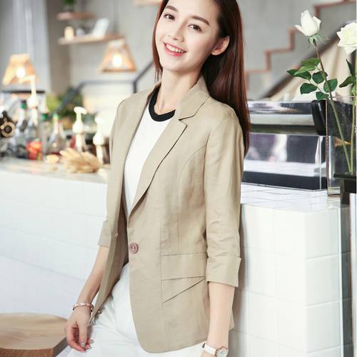 2018 NEW Autum female outerwear Fashion Women Blazer Casual Linen suit Jacket Slim One button Half sleeve Women coat S-3XL