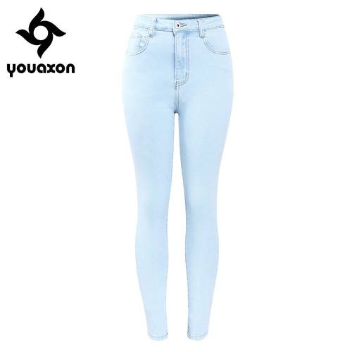 2182 Youaxon Brand New Arrival High Waist Jeans Woman Stretchy Women`s Jeans OL Ladies Pencil Denim Pants Femme