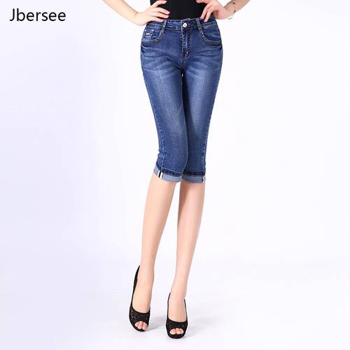 Summer Vintage High Waist Jeans Woman Shorts Knee Length Women Skinny Plus Size 27-36 Women&39s Jeans Femme Short Denim Pants