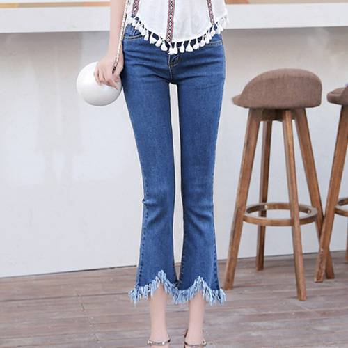 Spring/Summer Jeans Women Mid Waist Women Jeans Elastic Ripped Jeans For Women Tassles Denim Pants Plus Size Feminino Trousers