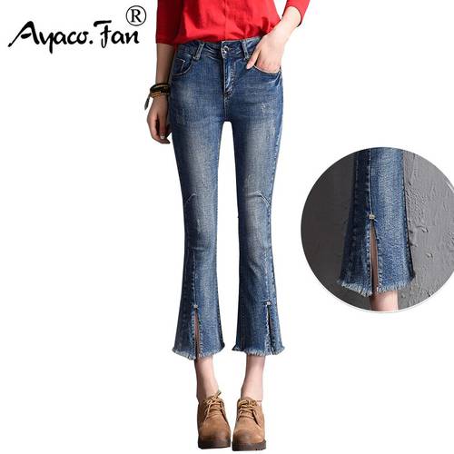 2019 New Fashion Vintage Ankle-Length Blue Pants for Students Women Jeans Slim Skinny Flare Pants Trousers Fit Lady Jeans