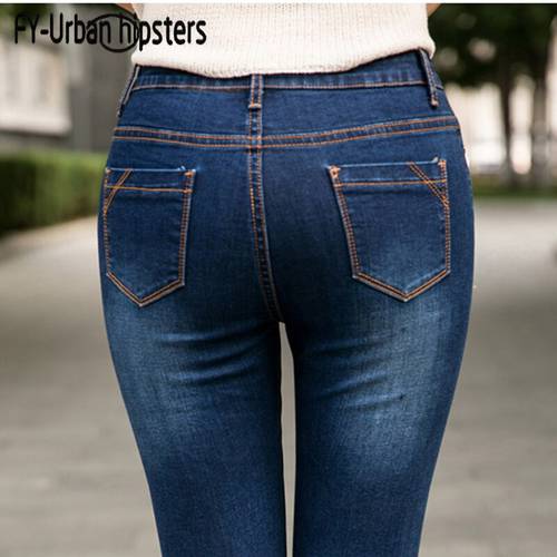 Women blue Jeans High Waist Jeans Woman High Elastic plus size Stretch Jeans female washed denim skinny pencil pants