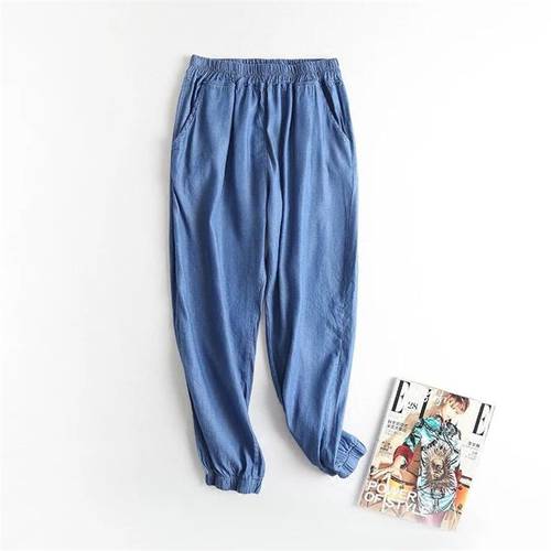 2022 Spring Summer Fashion Women Pencil Pants Casual Elastic Waist Trousers Black White Ankle-Length Pant Jeans