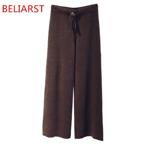 BELIARST Autumn and Winter New Women Wide Leg Pants Poose Casual Pants Fashion Striped Knit Pants Free Shipping