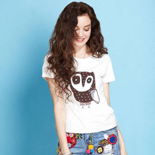 ARTKA 2018 Casual Owl Embroidery Summer Women T-shirt Short Sleeve Women Clothing T-shirt TA10774X
