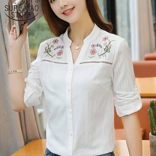 New Fashion Floral Embroidery Womens Blouse Long Sleeve Women Tops Blusas White Office Lady Shirt Women Clothing D839 30