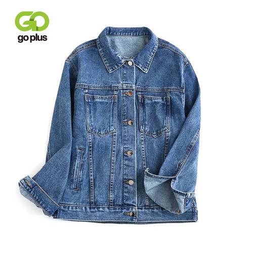 GOPLUS Turn-down Collar Jean Jacket For Women Loose Casual Blue Fashionable Denim Coats Female Vintage Outwear 2023 Basic Coats