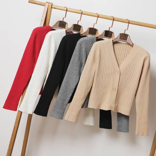 2021 Spring Knitted Cardigan Coat Women V neck Solid Stripe Knit Sweater Outwear Female Long Sleeve Casual Jumper Tops