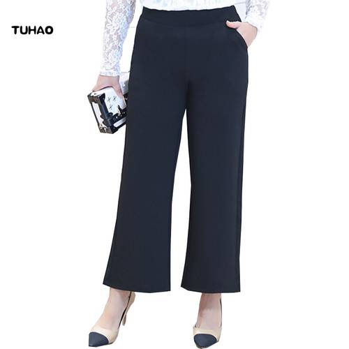 TUHAO Women Plus Size 6XL 5XL 4XL Wide Leg Pants Spring Summer High Waist Office Lady Black Capris Big Size Trousers YN07