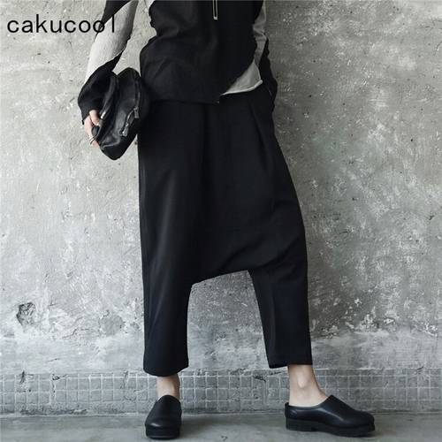 Cakucool New Crotch Cross Pants Women Loose Harem Pant Black Japanese Casual Thin Knit Patch Ankle-length Capris Pantalons Femme