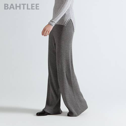 BAHTLEE Women&39s Knitted Pants Casual Looser Style High Elastic Waist Sashes Fashion Brand Wool Anti Pilling Acrylic Gray Black