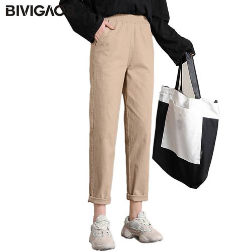 BIVIGAOS 2019 Spring New Womens Cotton Overalls Casual Ninth Harem Pants Ladies Radish Pencil Pants Vintage Loose Cargo Pants