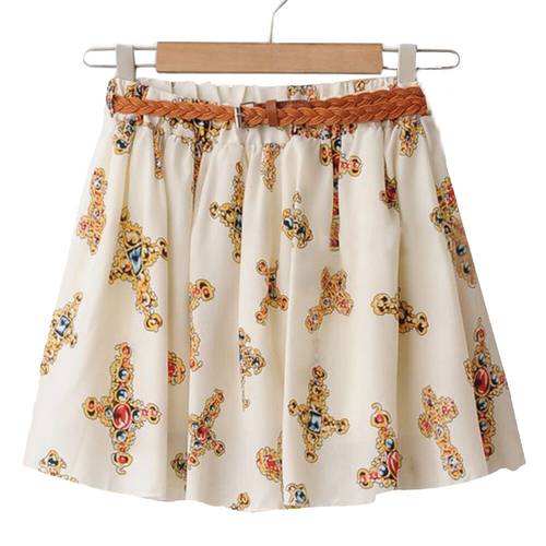 2022 New Summer Women&39s Mini Skirts Elastic Waist Flowers Dots Print A-line Pleated With Lining Gilrs Casual Chiffon