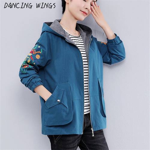 S-4XL Middle-aged Women&39s Spring Embroidery Short Hooded Trench Coat