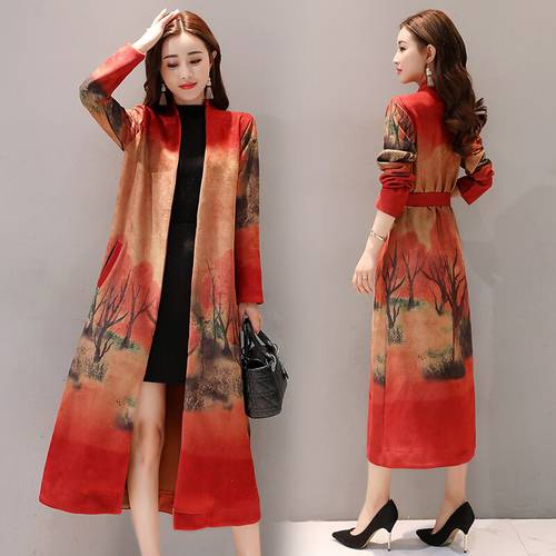 Autumn Slim Winter Faux Leather Suede Jacket Coat Women Casual Long Sleeve V-neck Coat Female Patchwork printing Outwear