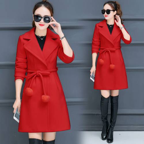 Fashion wild in the long section of autumn and winter women&39s imitation wool coat new Slim solid color thick woolen coat TB18120