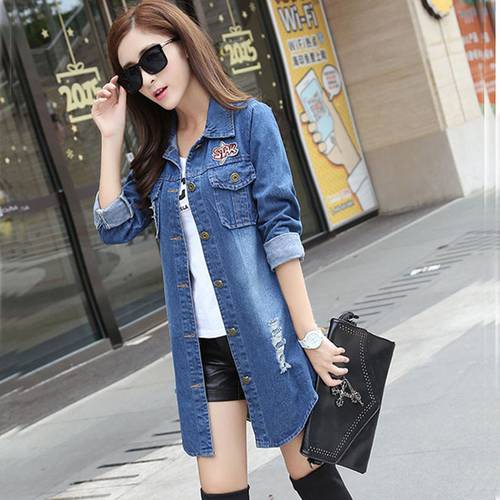 Spring and autumn new models of women long paragraph loose loose large denim jacket TB7041