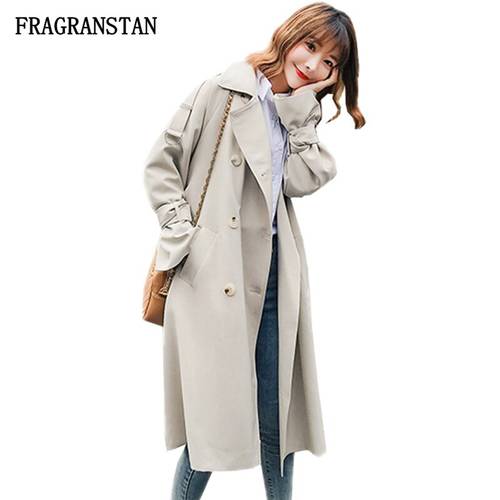 2018 Female Spring Autumn Turn Down Collar Long Trench Coat Women Fashion Double Breasted High Quality Casual Outerwear JQ508